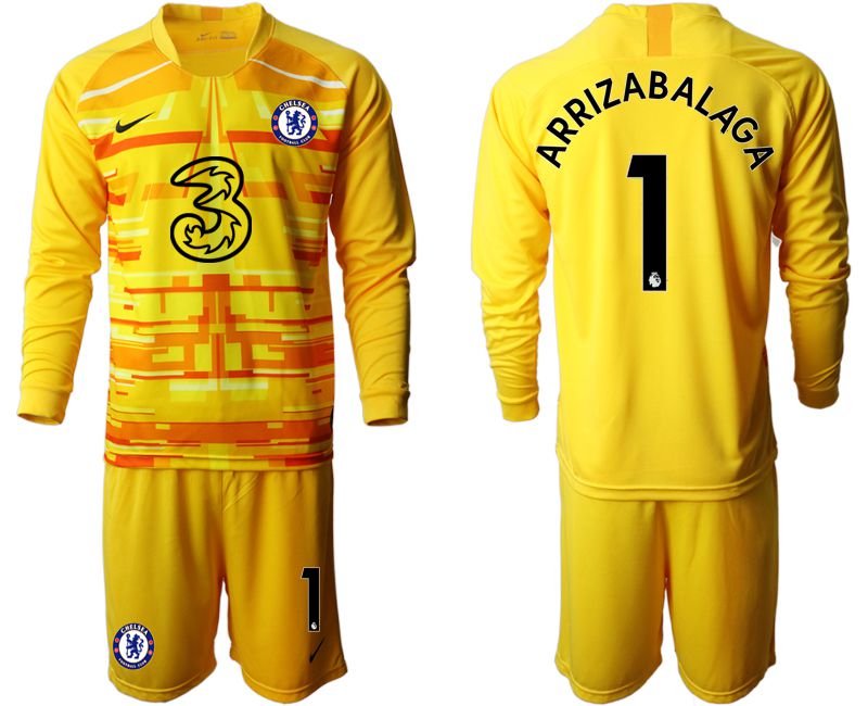 Men 2020-2021 club Chelsea yellow goalkeeper long sleeve #1 Soccer Jerseys->chelsea jersey->Soccer Club Jersey